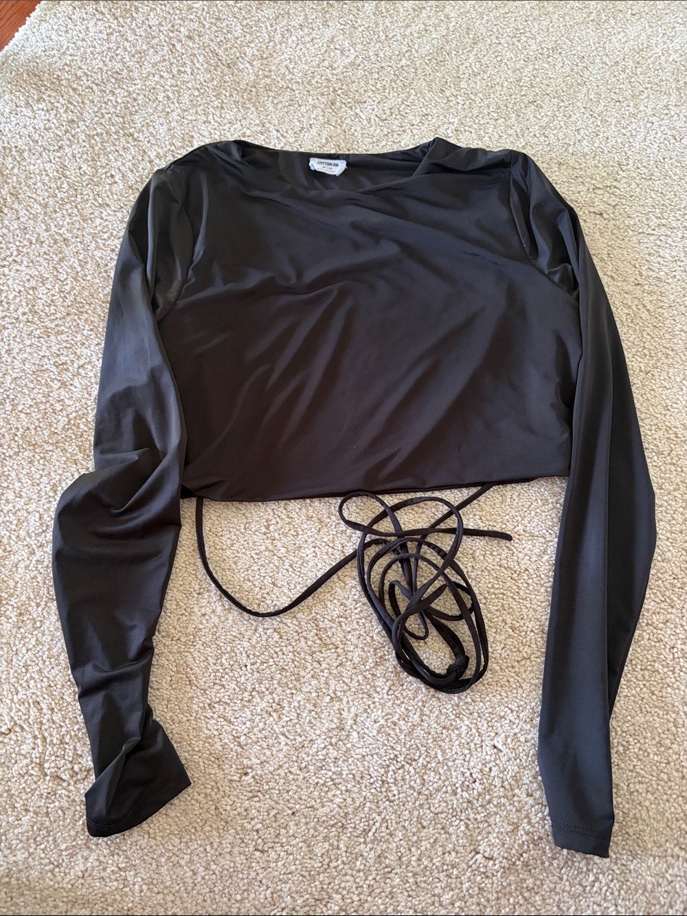 Cotton On Black Long-Sleeve Wrap-Front Crop Top